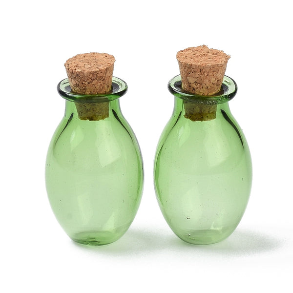 10 pcs Oval Glass Cork Bottles Ornament, Glass Empty Wishing Bottles, DIY  Vials for Pendant Decorations, Light Green, 15.5x26~30mm