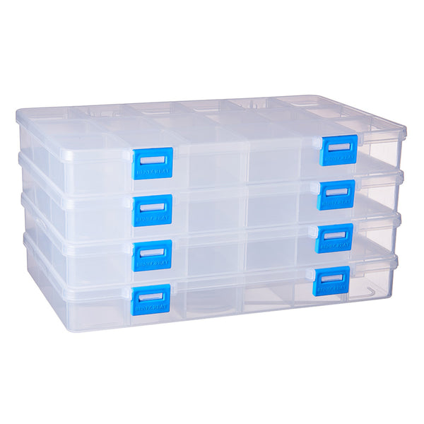 1 Set 4 PACK 18 Grids Plastic Storage Box Jewellery Box with Adjustable  Dividers Earring Storage Containers Clear Plastic Bead Case(24x14.5x3cm