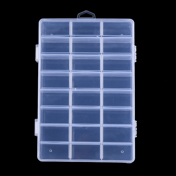 Plastic Bead Storage Containers, 24 Compartments, Rectangle, Clear,  19x13x2.2cm, Hole: 6x16.5mm, Compartment: 30x30mm