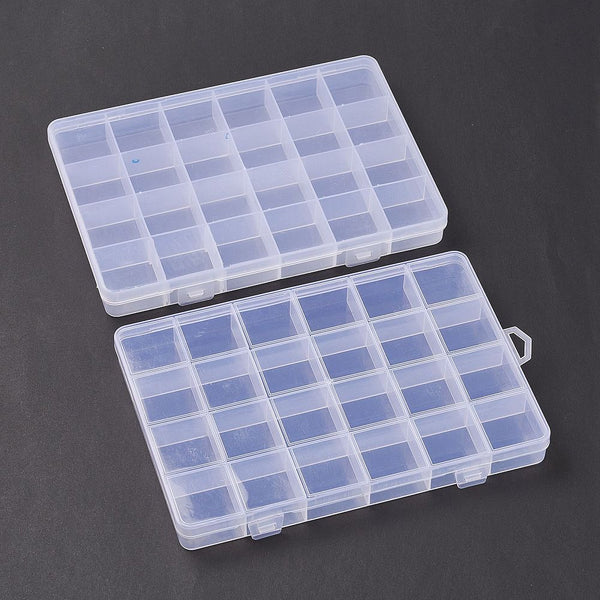 Plastic Bead Storage Containers, 24 Compartments, Rectangle, Clear,  19x13x2.2cm, Hole: 6x16.5mm, Compartment: 30x30mm