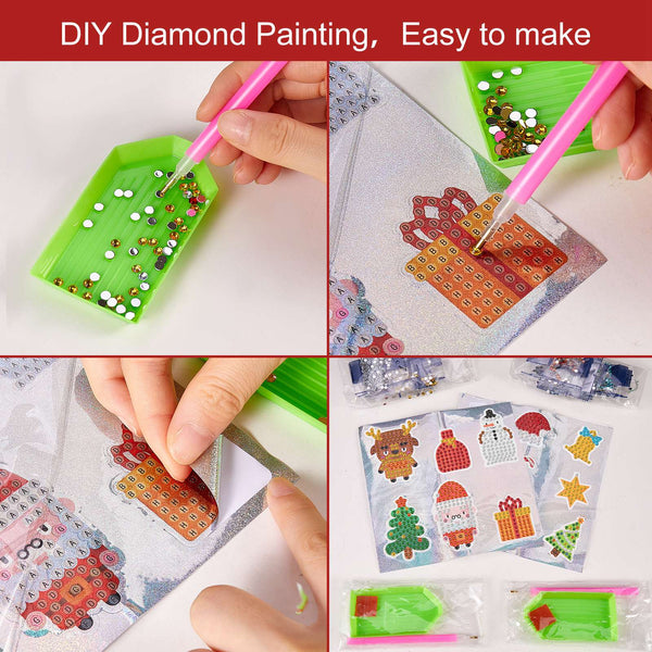 Craspire 2 Sets 2 Style Christmas Theme DIY Diamond Painting Stickers Kits  for Kids, with Rhinestones and Diamond Painting Tools, Mixed Color, 1