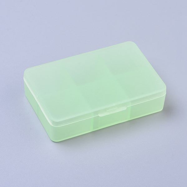 5 pcs Plastic Boxes, Bead Storage Containers, 6 Compartments, Rectangle,  Light Green, 8.5x5.8x2.1cm, compartment: 2.5x2.5cm, 6 Compartments/box