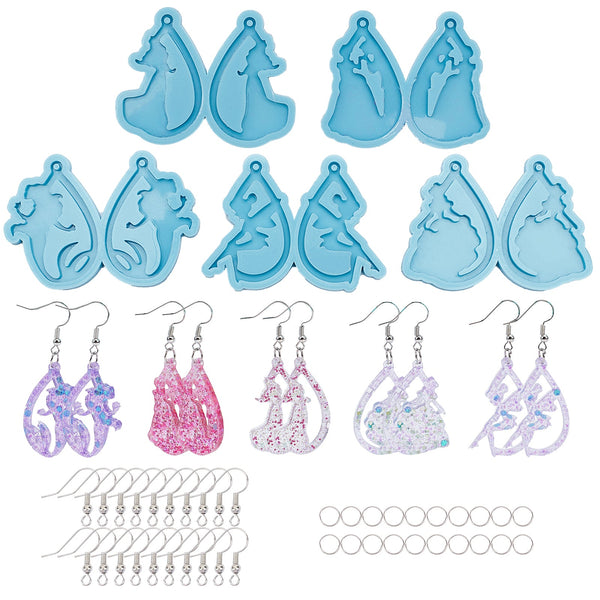 CRASPIRE DIY Heart Shape Earring Silicone Mold Kits, Include Brass