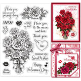 CRASPIRE Valentine's Day Flowers, Roses, Labels, Words of Love and Blessing Stamp Clear Silicone Stamp Seal for Card Making Decoration and DIY Scrapbooking