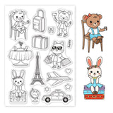 Craspire Animal Travel Vacation Bear Cat Rabbit Stamp Clear Silicone Stamp Seal for Card Making Decoration and DIY Scrapbooking