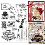 Craspire School Supplies, Pens, Ink, Books Clear Stamps Seal for Card Making Decoration and DIY Scrapbooking