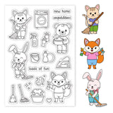 Craspire Cleaning, Animal, Cat, Rabbit, Bear, Fox Clear Stamps Silicone Stamp Seal for Card Making Decoration and DIY Scrapbooking