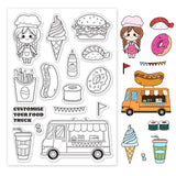 Craspire Food Truck, Burgers, Fries, Donuts, Ice Cream, Sushi, Ketchup, Hot Dogs, Cola, Banner, Waiter Clear Silicone Stamp Seal for Card Making Decoration and DIY Scrapbooking