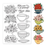 Craspire Teacup and Flower Clear Stamps Silicone Stamp Seal for Card Making Decoration and DIY Scrapbooking