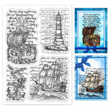 Craspire Nautical, Retro Style, English Background, Treasure Chest, Lighthouse, Anchor, Sailboat Clear Stamps Seal for Card Making Decoration and DIY Scrapbooking