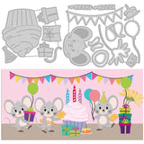 CRASPIRE Mouse, Birthday, Cake, Candles, Balloons, Party Carbon Steel Cutting Dies Stencils, for DIY Scrapbooking/Photo Album, Decorative Embossing DIY Paper Card