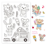 Craspire Ice Cream Animals, Summer, Kitten, Bear, Rabbit, Rat, Ice Cream Truck, Popsicle Clear Stamps Silicone Stamp Seal for Card Making Decoration and DIY Scrapbooking