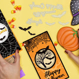 CRASPIRE Halloween Text, Bats, Round Frame Carbon Steel Cutting Dies Stencils, for DIY Scrapbooking/Photo Album, Decorative Embossing DIY Paper Card