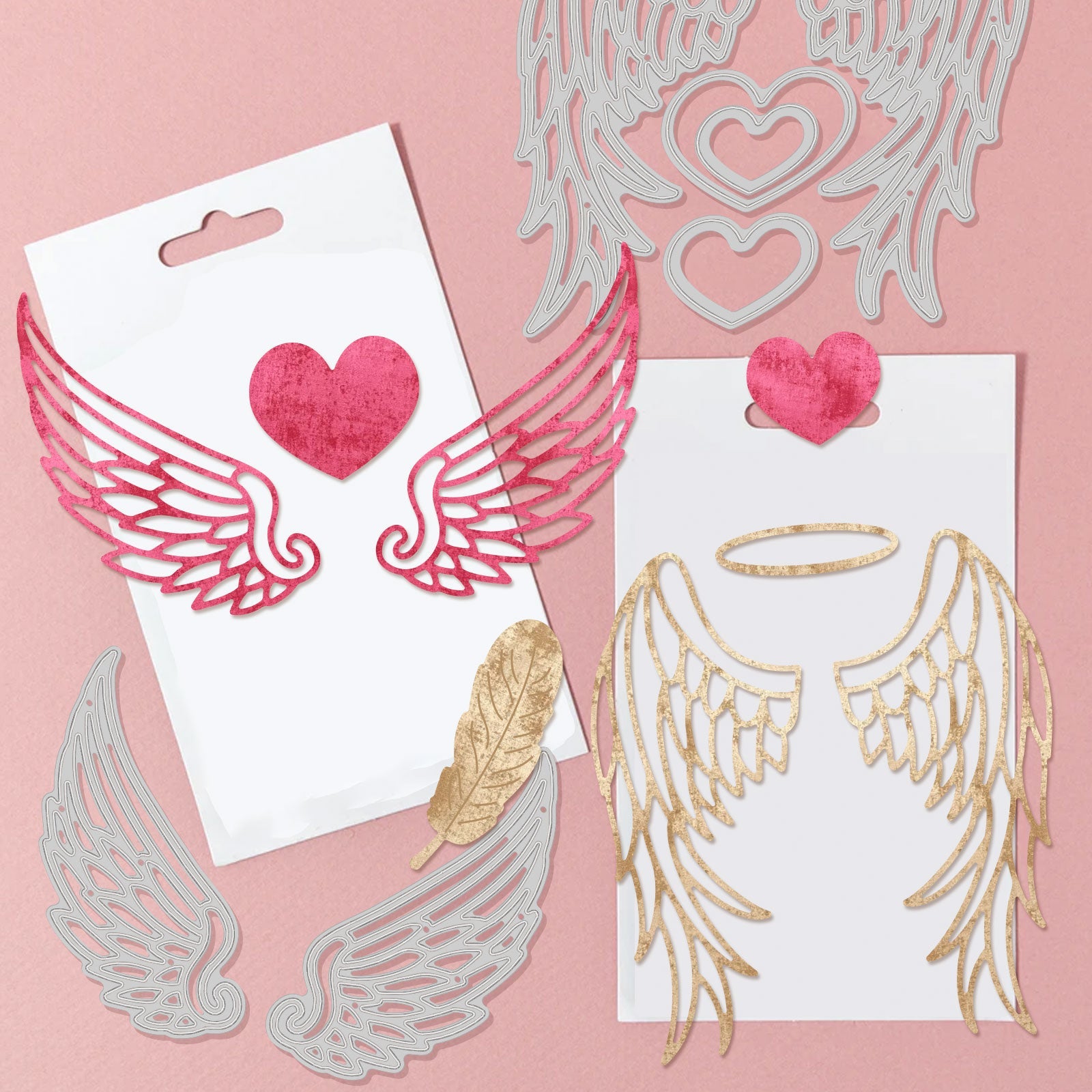 CRASPIRE Angel Wings, Hearts, Feathers Carbon Steel Cutting Dies Stenc