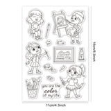 Craspire Drawing, Boy, Girl, Paint, Portrait, Crayons, Paintbrush Clear Silicone Stamp Seal for Card Making Decoration and DIY Scrapbooking