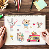 Craspire Ice Cream Animals, Summer, Kitten, Bear, Rabbit, Rat, Ice Cream Truck, Popsicle Clear Stamps Silicone Stamp Seal for Card Making Decoration and DIY Scrapbooking