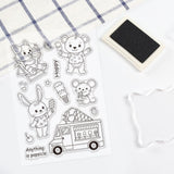 Craspire Ice Cream Animals, Summer, Kitten, Bear, Rabbit, Rat, Ice Cream Truck, Popsicle Clear Stamps Silicone Stamp Seal for Card Making Decoration and DIY Scrapbooking