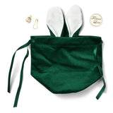 10 Set Flannelette Craft Ribbon Drawstring Bag, Rabbit Ear with Acrylic Beads, for Valentine Birthday Wedding Party Candy Wrapping, Dark Green, 19x15cm