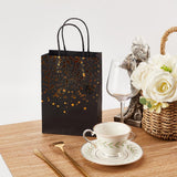 1 Set Paper Bags, with Handles, Gift Bags, Shopping Bags, with Golden Printed Pattern, Rectangle, Black, Mixed Patterns, 20.9~21.2x14.9~15x8cm, 2 patterns, 10pcs/pattern, 20pcs/set