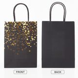 1 Set Paper Bags, with Handles, Gift Bags, Shopping Bags, with Golden Printed Pattern, Rectangle, Black, Mixed Patterns, 20.9~21.2x14.9~15x8cm, 2 patterns, 10pcs/pattern, 20pcs/set