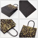 1 Set Paper Bags, with Handles, Gift Bags, Shopping Bags, with Golden Printed Pattern, Rectangle, Black, Mixed Patterns, 20.9~21.2x14.9~15x8cm, 2 patterns, 10pcs/pattern, 20pcs/set