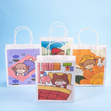 1 Set Paper Bags, with Handles, Gift Bags, Shopping Bags with Cartoon Pattern, Rectangle, Mixed Color, 29.7x18x8.2cm, 2pcs/color, 4 colors, 8pcs/set