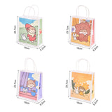 1 Set Paper Bags, with Handles, Gift Bags, Shopping Bags with Cartoon Pattern, Rectangle, Mixed Color, 29.7x18x8.2cm, 2pcs/color, 4 colors, 8pcs/set