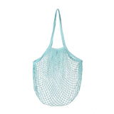 5 pc Portable Cotton Mesh Grocery Bags, Reusable Net Shopping Handbag, Light Blue, 58.05cm, Bag: 35x38x1.8cm.