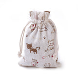 20 pc Burlap Kitten Packing Pouches, Drawstring Bags, Rectangle with Cartoon Cat Pattern, Colorful, 14~14.4x10~10.2cm