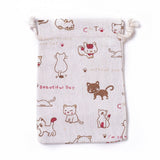 20 pc Burlap Kitten Packing Pouches, Drawstring Bags, Rectangle with Cartoon Cat Pattern, Colorful, 14~14.4x10~10.2cm