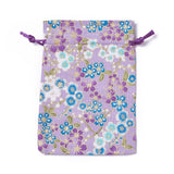 20 pc Burlap Packing Pouches, Drawstring Bags, Rectangle with Flower Pattern, Purple, 14.2~14.7x10~10.3cm