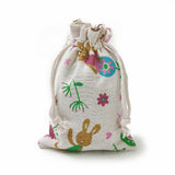 20 pc Bunny Burlap Packing Pouches, Drawstring Bags, Rectangle with Rabbit & Flower Pattern, Colorful, 14~14.4x10~10.2cm