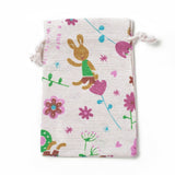 20 pc Bunny Burlap Packing Pouches, Drawstring Bags, Rectangle with Rabbit & Flower Pattern, Colorful, 14~14.4x10~10.2cm