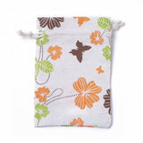 20 pc Burlap Packing Pouches, Drawstring Bags, Rectangle with Leaf Pattern, Colorful, 14~14.4x10~10.2cm