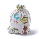 20 pc Burlap Packing Pouches, Drawstring Bags, Rectangle with Pot Culture Pattern, Colorful, 14~14.4x10~10.2cm