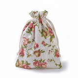 20 pc Burlap Packing Pouches, Drawstring Bags, Rectangle with Rose Pattern, Colorful, 17.7~18x13.1~13.3cm