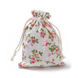 20 pc Burlap Packing Pouches, Drawstring Bags, Rectangle with Flower Pattern, Colorful, 17.7~18x13.1~13.3cm