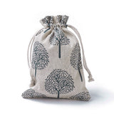 20 pc Burlap Packing Pouches, Drawstring Bags, Rectangle with Tree of Life Pattern, Colorful, 17.7~18x13.1~13.3cm