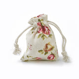 20 pc Burlap Packing Pouches, Drawstring Bags, Rectangle with Rose Pattern, Colorful, 8.7~9x7~7.2cm