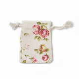 20 pc Burlap Packing Pouches, Drawstring Bags, Rectangle with Rose Pattern, Colorful, 8.7~9x7~7.2cm