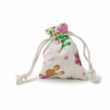 20 pc Bunny Burlap Packing Pouches, Drawstring Bags, Rectangle with Rabbit & Flower Pattern, Colorful, 8.7~9x7~7.2cm