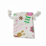 20 pc Bunny Burlap Packing Pouches, Drawstring Bags, Rectangle with Rabbit & Flower Pattern, Colorful, 8.7~9x7~7.2cm