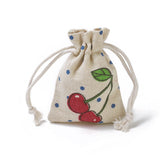 20 pc Burlap Packing Pouches, Drawstring Bags, Rectangle with Cherry Pattern, Colorful, 8.7~9x7~7.2cm