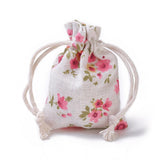 20 pc Burlap Packing Pouches, Drawstring Bags, Rectangle with Flower Pattern, Colorful, 8.7~9x7~7.2cm