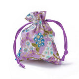 20 pc Burlap Packing Pouches, Drawstring Bags, Rectangle with Flower Pattern, Purple, 10~10.5x8~8.3cm