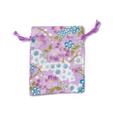 20 pc Burlap Packing Pouches, Drawstring Bags, Rectangle with Flower Pattern, Purple, 10~10.5x8~8.3cm