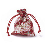 20 pc Burlap Packing Pouches, Drawstring Bags, Rectangle with Flower Pattern, Red, 10~10.5x8~8.3cm