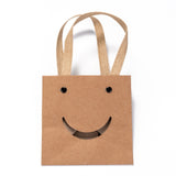 12 pc 260g Kraft Paper Bags, with Nylon Handles, Rectangle with Smile, for Gift Bags and Shopping Bags, Camel, 12x12x0.95cm