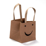 12 pc 260g Kraft Paper Bags, with Nylon Handles, Rectangle with Smile, for Gift Bags and Shopping Bags, Camel, 12x12x0.95cm