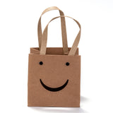 12 pc 260g Kraft Paper Bags, with Nylon Handles, Rectangle with Smile, for Gift Bags and Shopping Bags, Camel, 12x12x0.95cm